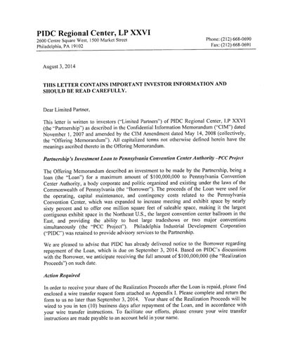 賓州費城會議中心PIDC 26-Capital repayment